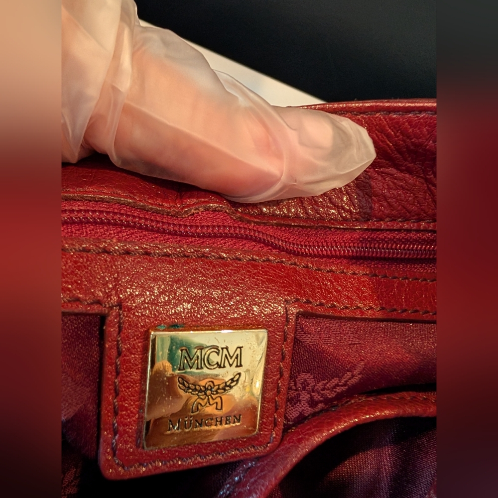 Vintage MCM Burgundy Red Leather Crossbody Flap Bag Gold - Picture 8 of 15